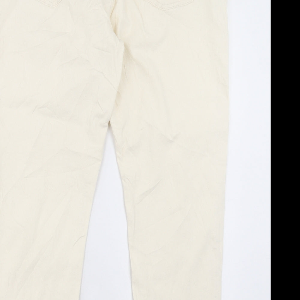 Marks and Spencer Womens Beige Cotton Straight Jeans Size 18 L27 in Slim Button