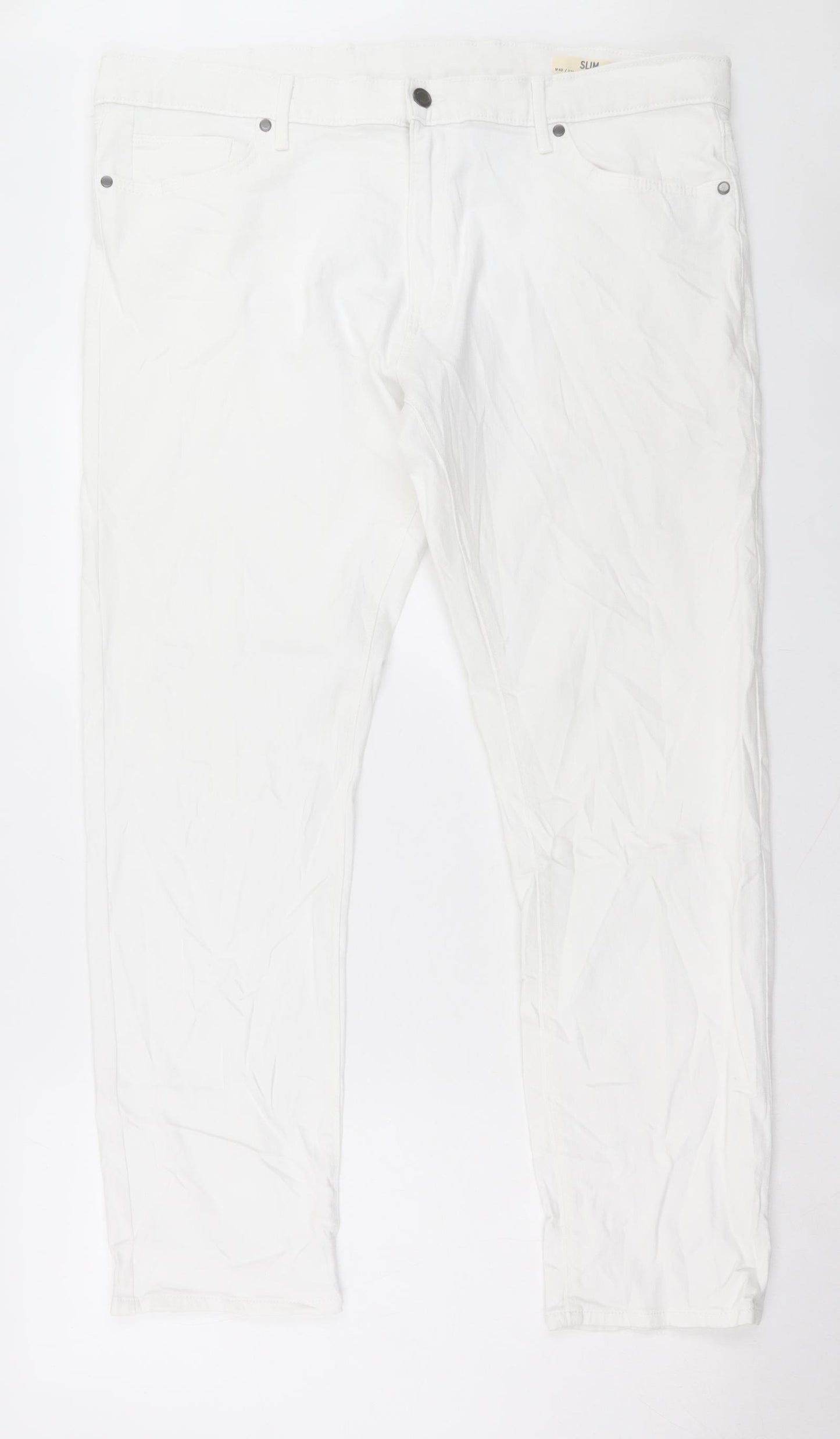 Marks and Spencer Mens White Cotton Straight Jeans Size 40 in L31 in Slim Button