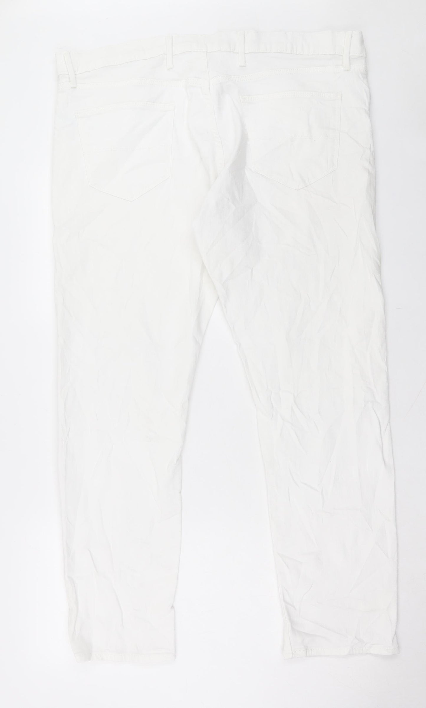Marks and Spencer Mens White Cotton Straight Jeans Size 40 in L31 in Slim Button