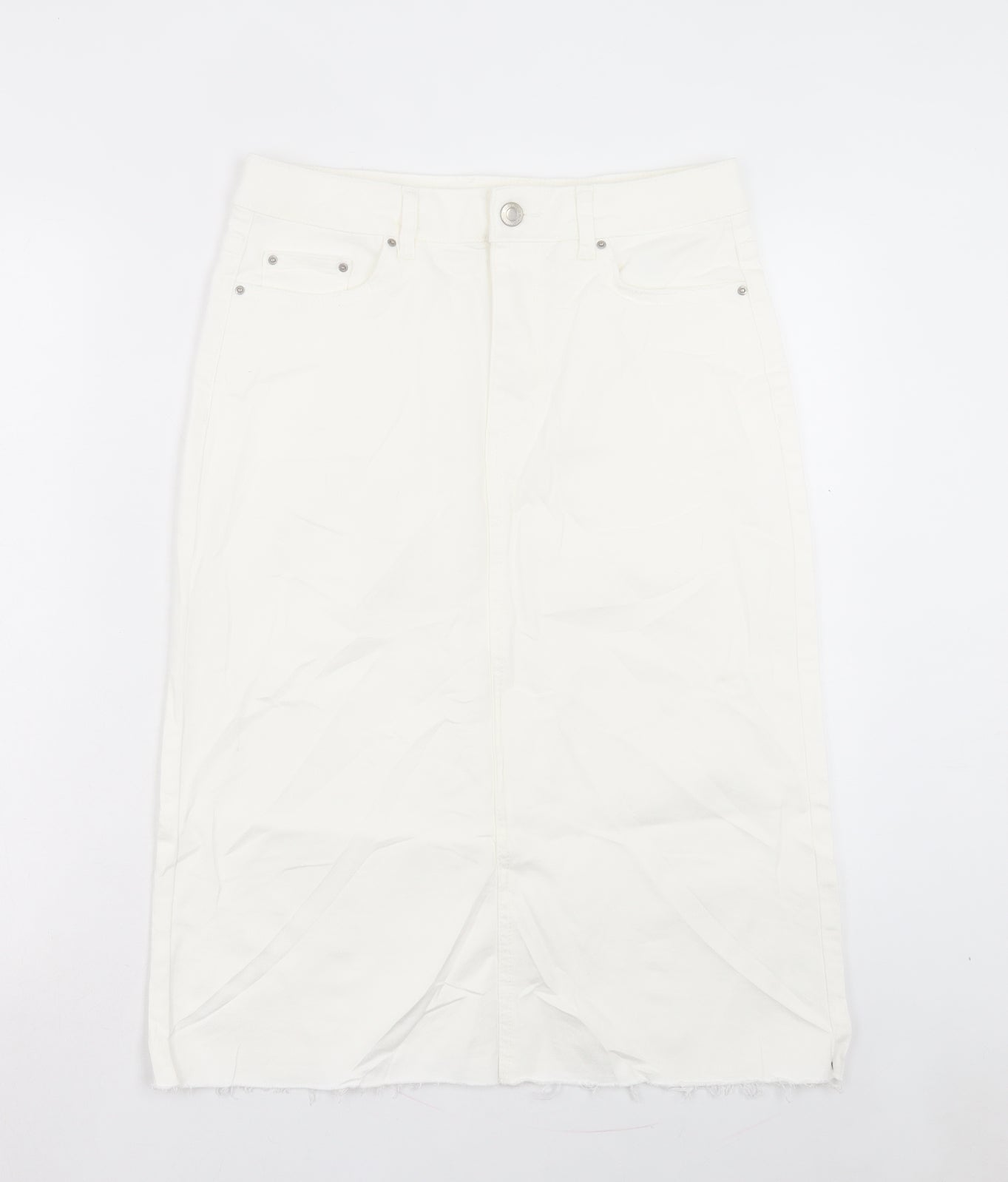Marks and Spencer Womens White Cotton A-Line Skirt Size 12 Button