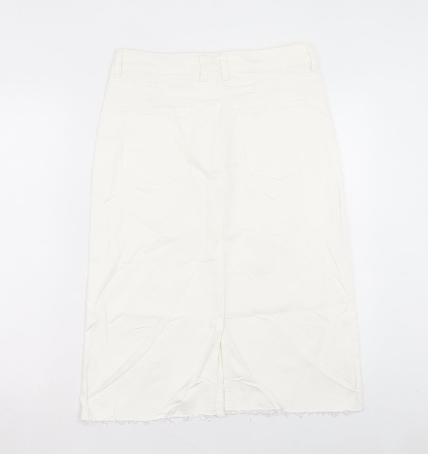 Marks and Spencer Womens White Cotton A-Line Skirt Size 12 Button