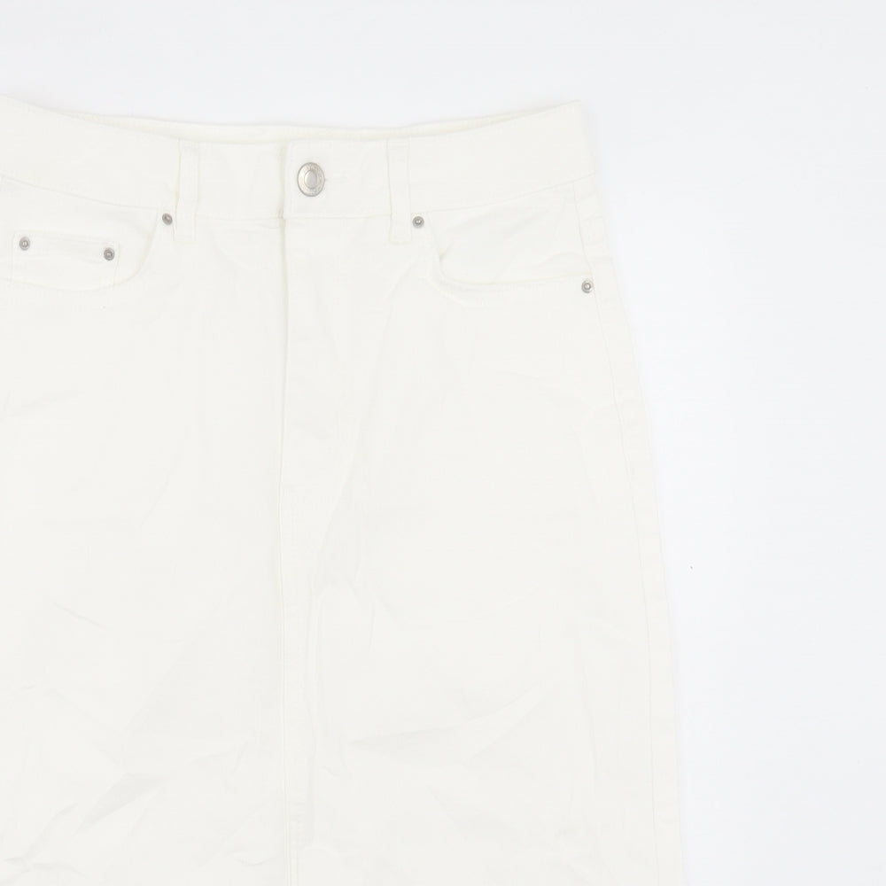Marks and Spencer Womens White Cotton A-Line Skirt Size 12 Button