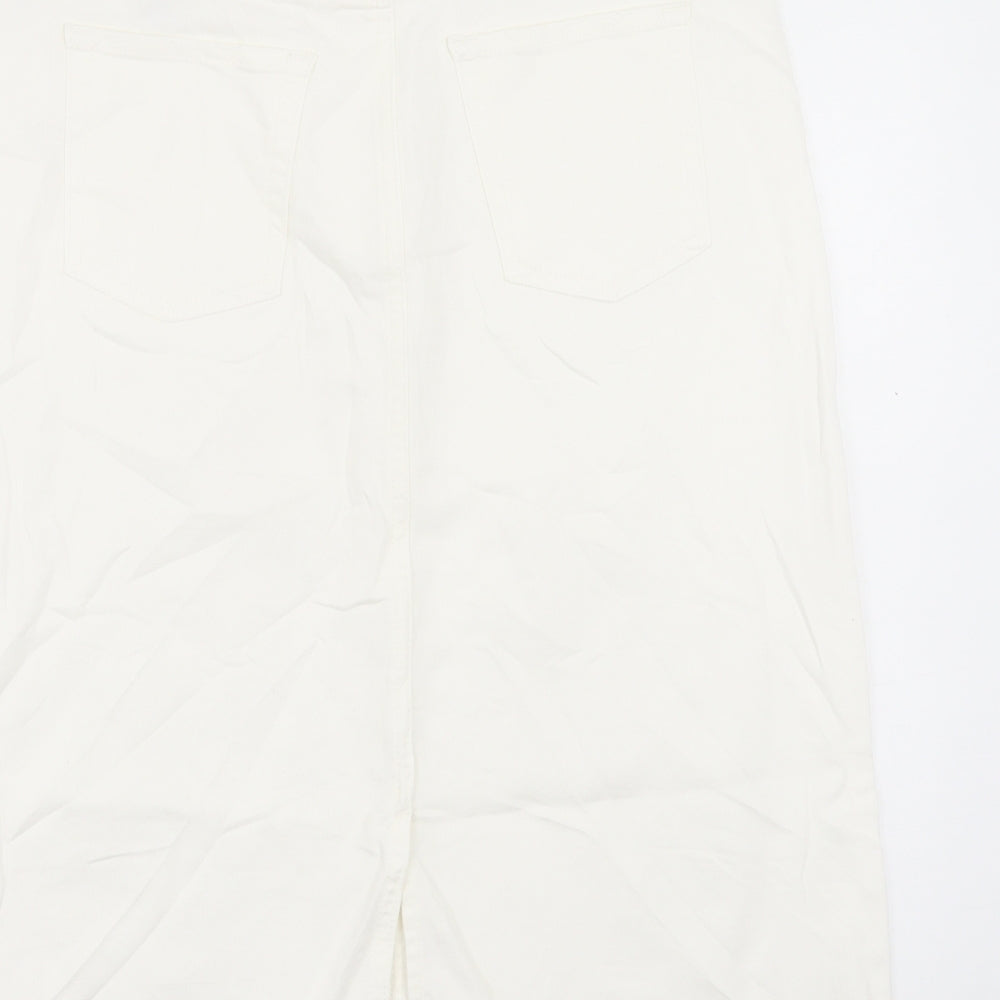 Marks and Spencer Womens White Cotton A-Line Skirt Size 12 Button
