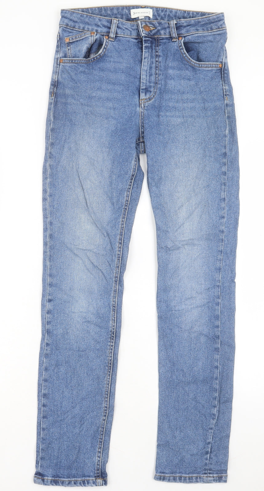 Warehouse Womens Blue Cotton Straight Jeans Size 10 L29 in Regular Button