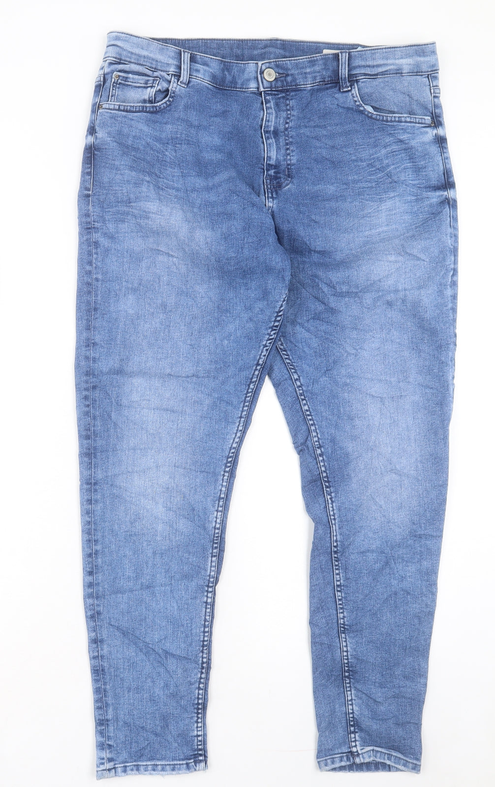 Marks and Spencer Womens Blue Cotton Skinny Jeans Size 16 L28 in Regular Button