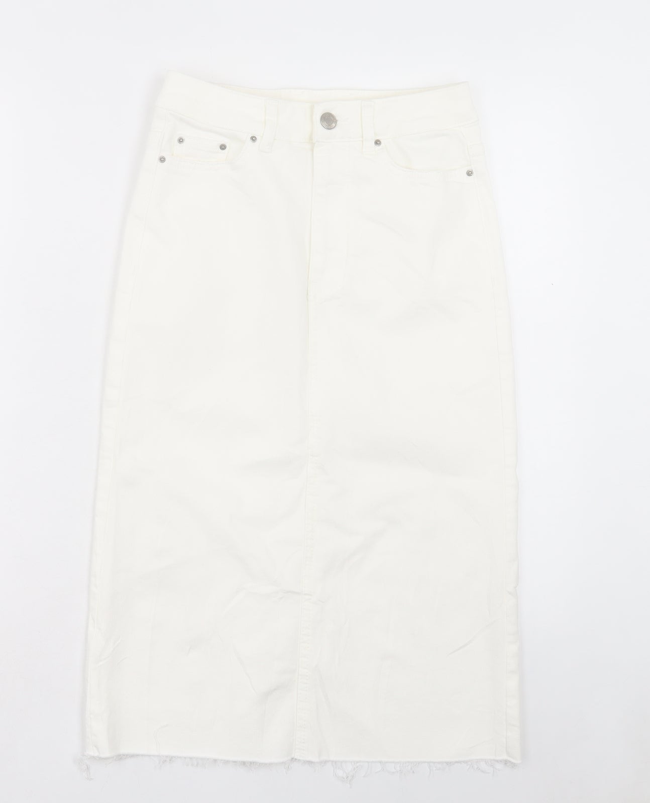 Marks and Spencer Womens White Cotton A-Line Skirt Size 6 Button