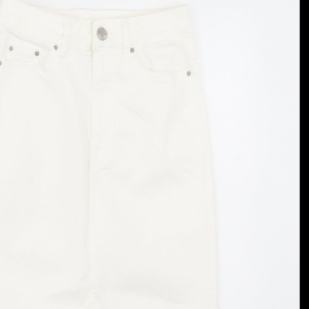 Marks and Spencer Womens White Cotton A-Line Skirt Size 6 Button