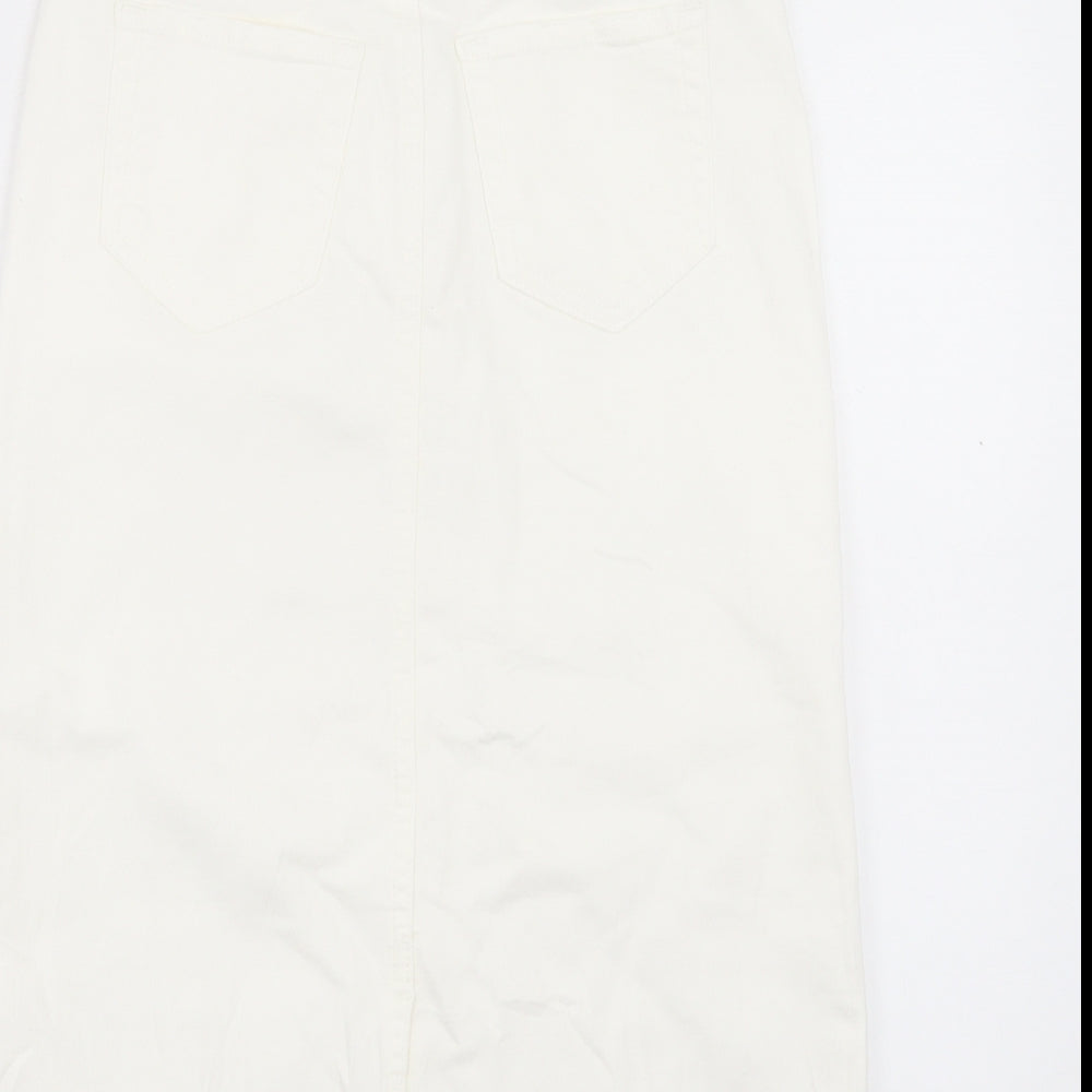 Marks and Spencer Womens White Cotton A-Line Skirt Size 6 Button