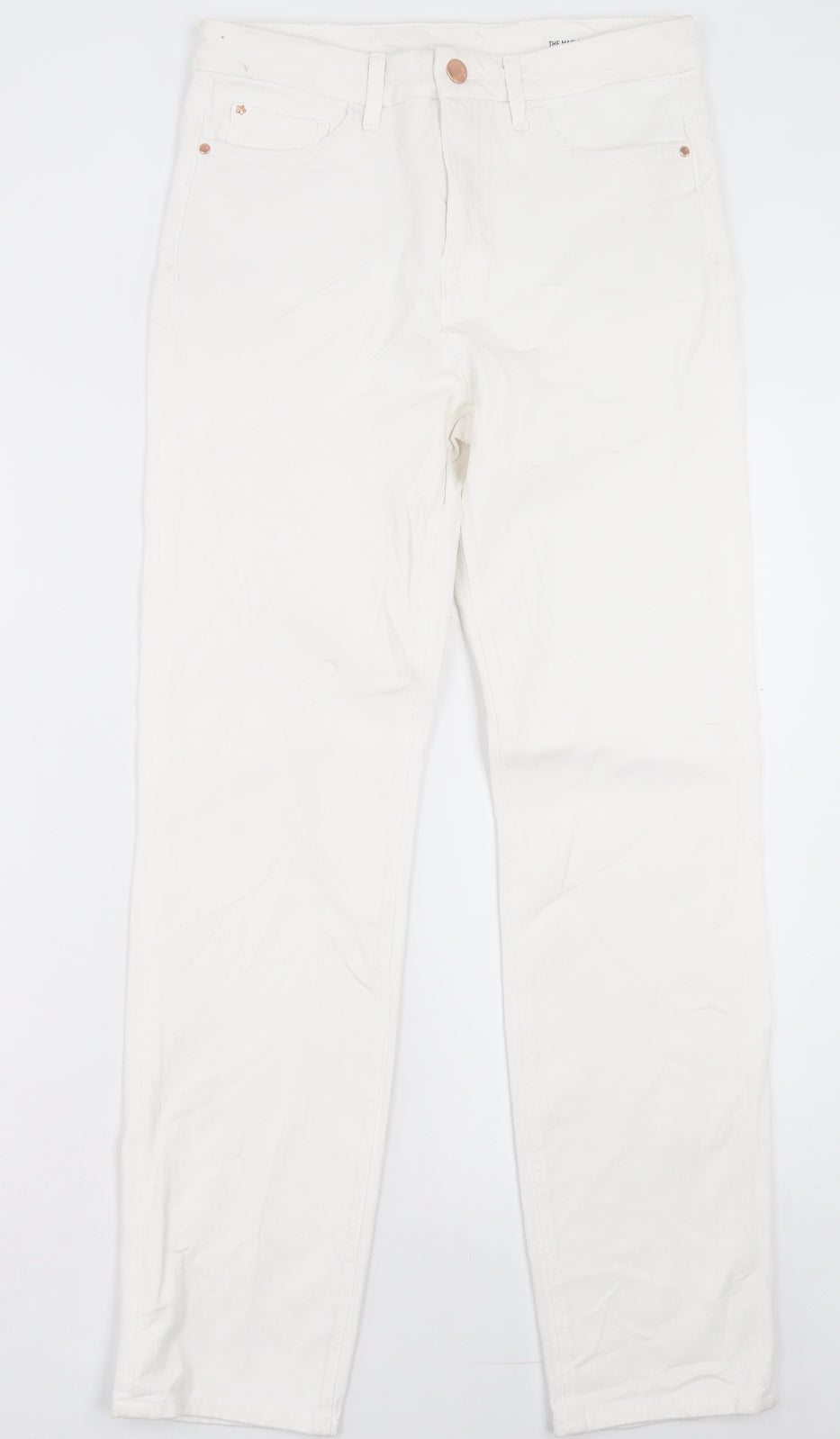 Marks and Spencer Womens White Cotton Straight Jeans Size 12 L29 in Regular Button