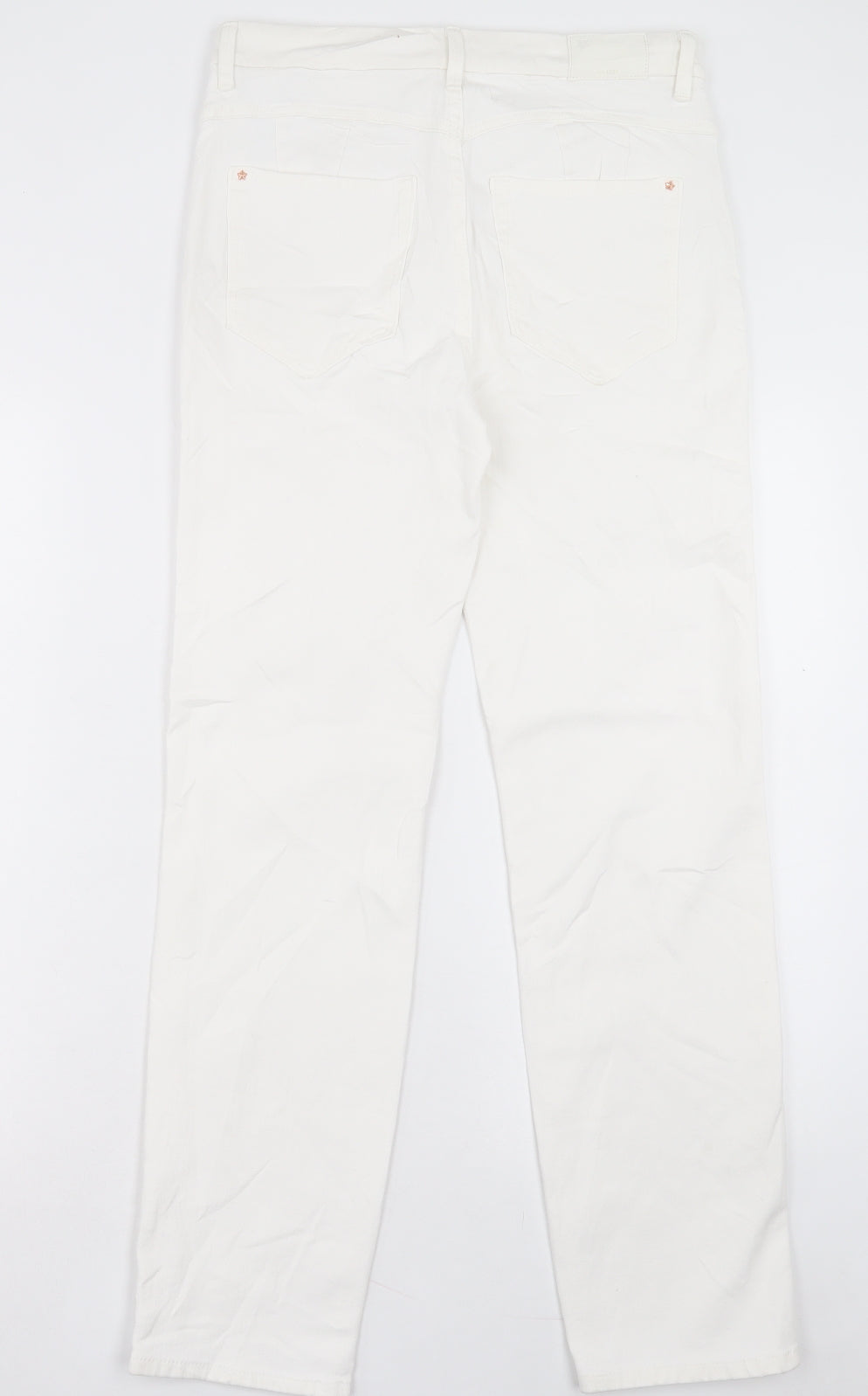 Marks and Spencer Womens White Cotton Straight Jeans Size 12 L29 in Regular Button