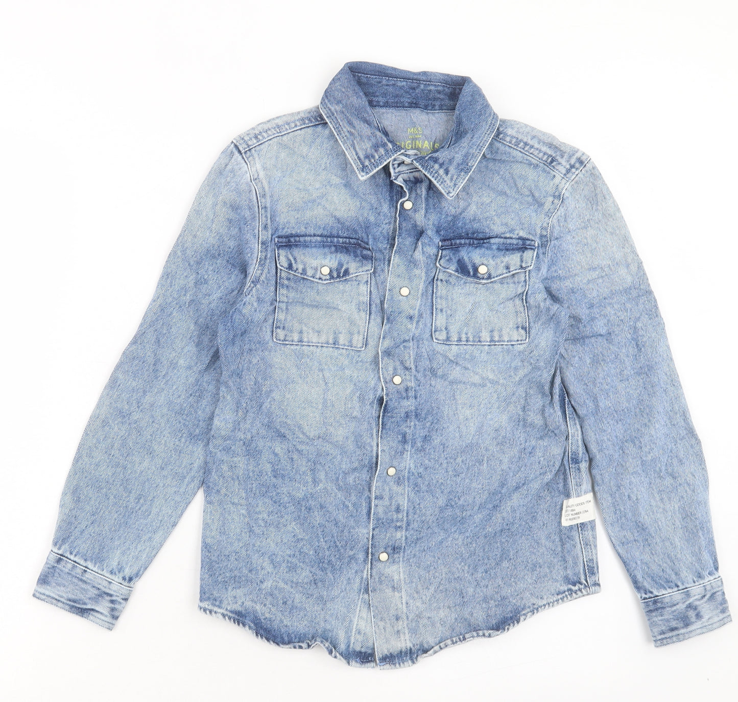 Marks and Spencer Girls Blue Cotton Basic Button-Up Size 9-10 Years Collared Button