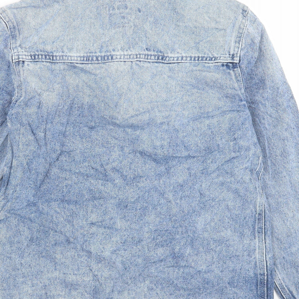 Marks and Spencer Girls Blue Cotton Basic Button-Up Size 9-10 Years Collared Button