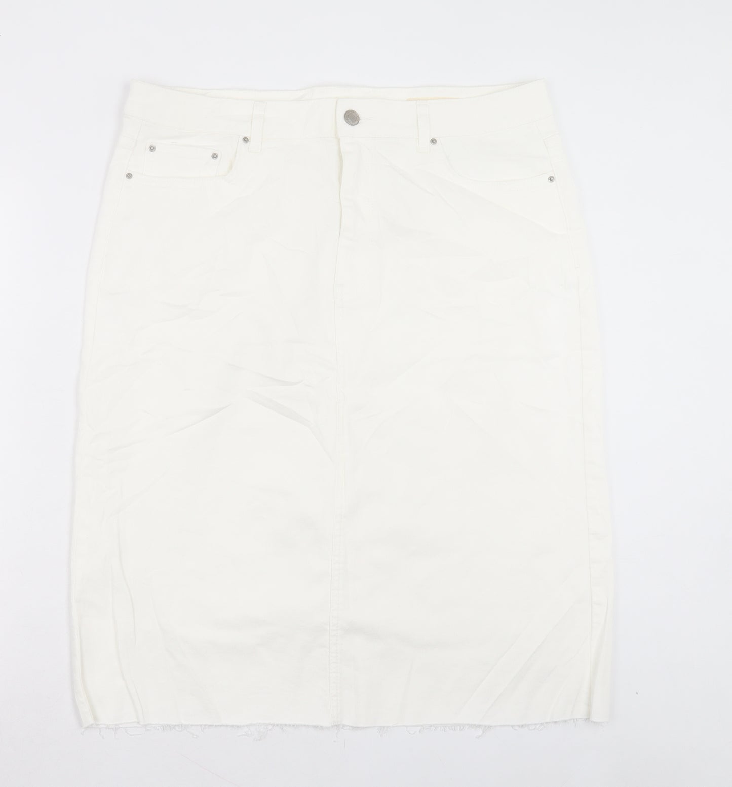 Marks and Spencer Womens White Cotton A-Line Skirt Size 18 Button