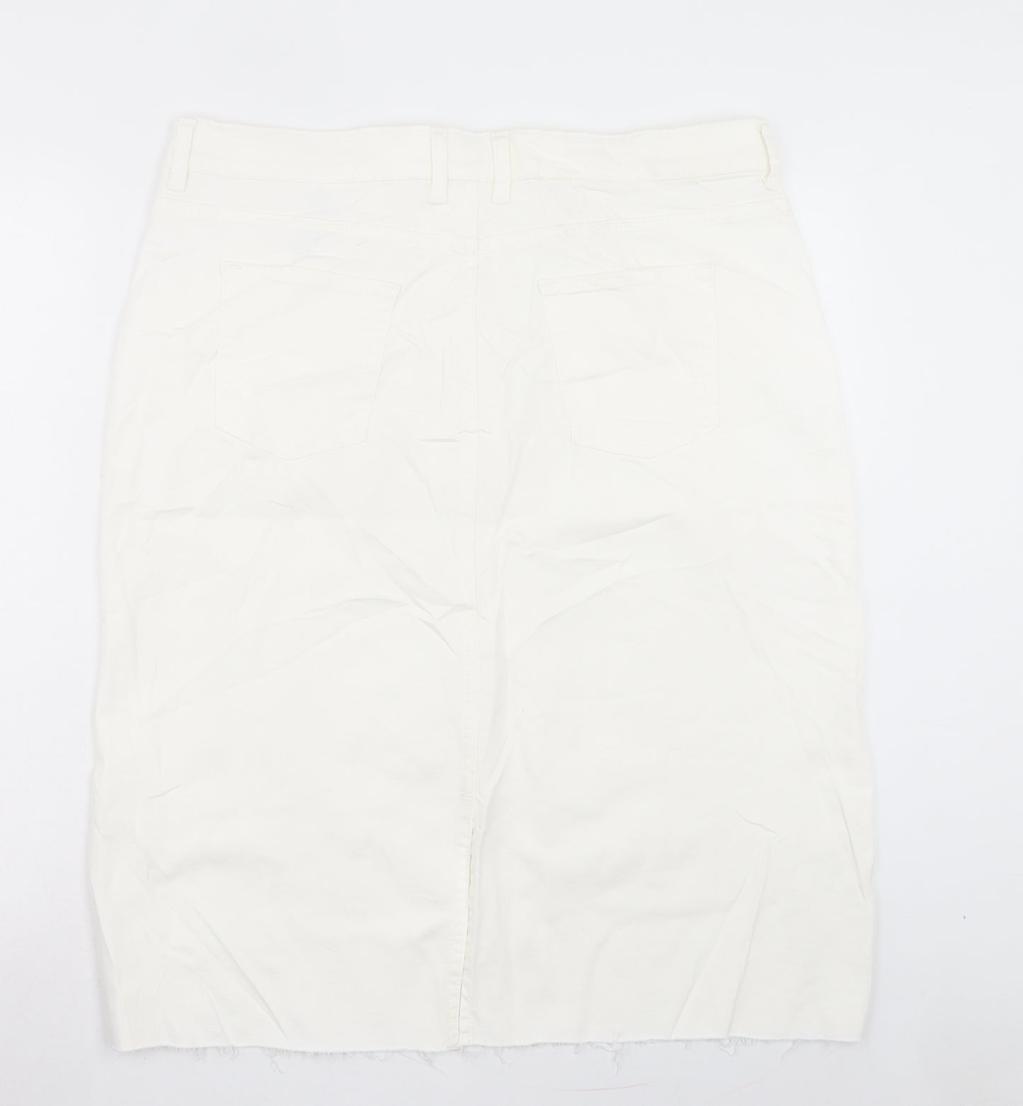 Marks and Spencer Womens White Cotton A-Line Skirt Size 18 Button