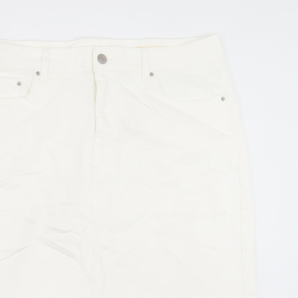 Marks and Spencer Womens White Cotton A-Line Skirt Size 18 Button