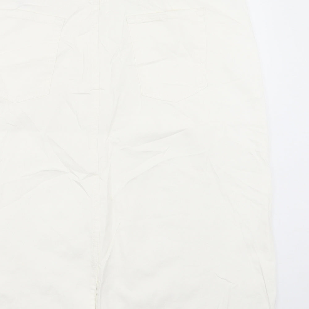 Marks and Spencer Womens White Cotton A-Line Skirt Size 18 Button