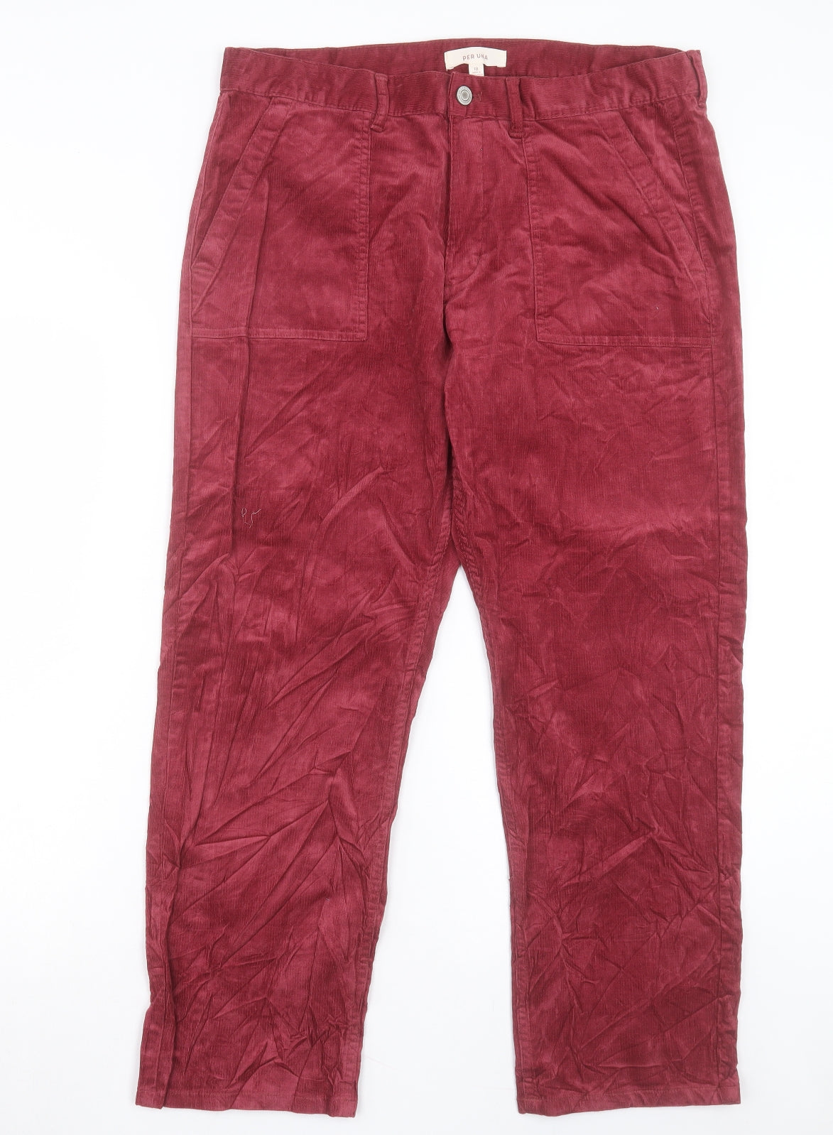 Marks and Spencer Womens Red Cotton Straight Jeans Size 18 L27 in Regular Button - Ankle Grazer