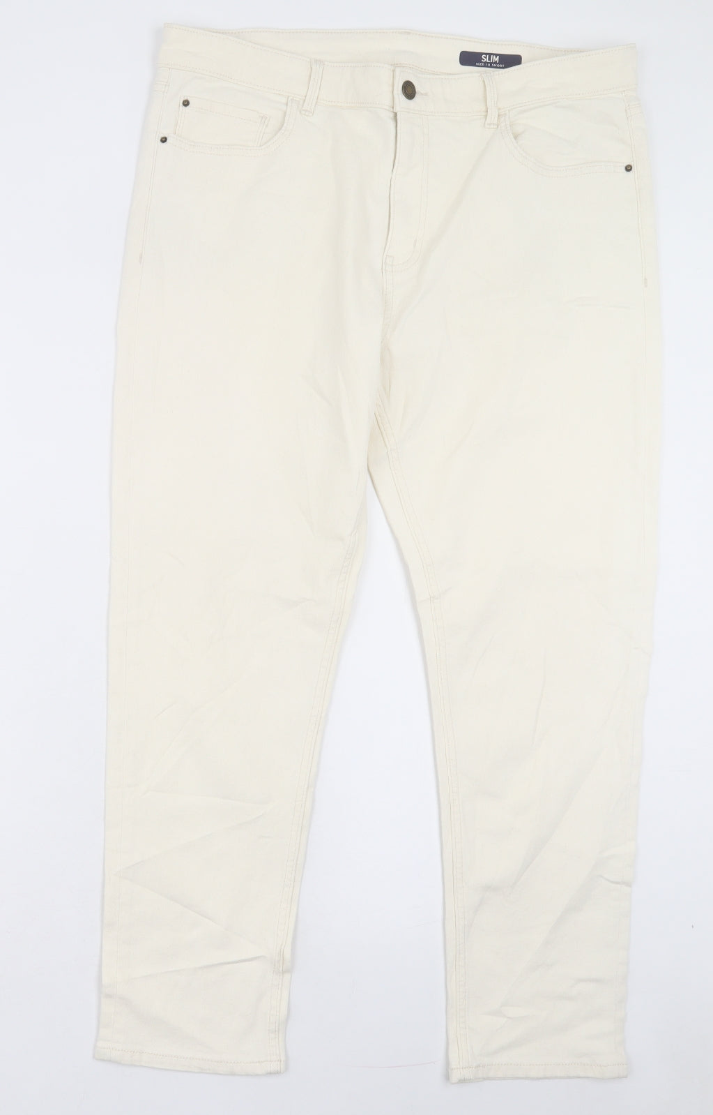Marks and Spencer Womens Ivory Cotton Straight Jeans Size 18 L26 in Slim Button