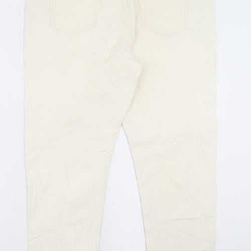 Marks and Spencer Womens Ivory Cotton Straight Jeans Size 18 L26 in Slim Button