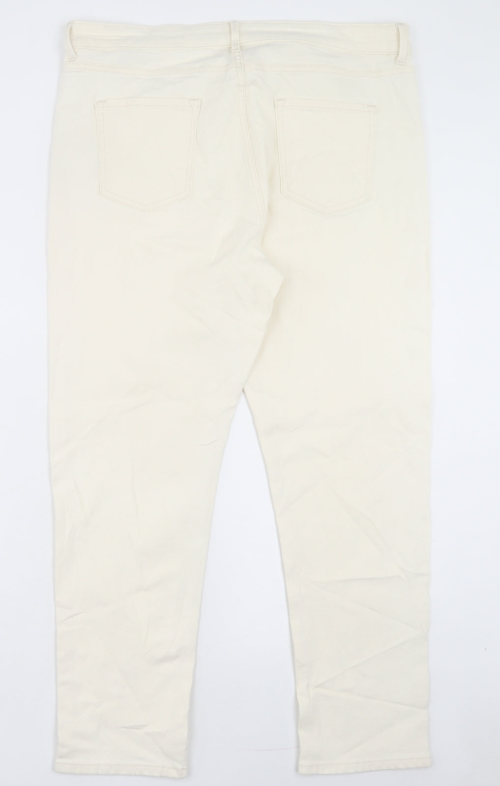 Marks and Spencer Womens Ivory Cotton Straight Jeans Size 18 L26 in Slim Button