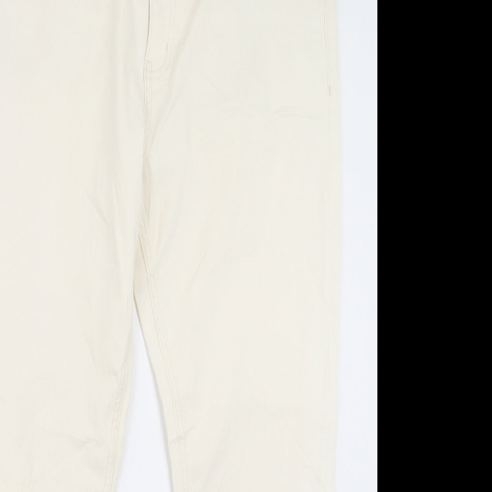 Marks and Spencer Womens Ivory Cotton Straight Jeans Size 18 L26 in Slim Button