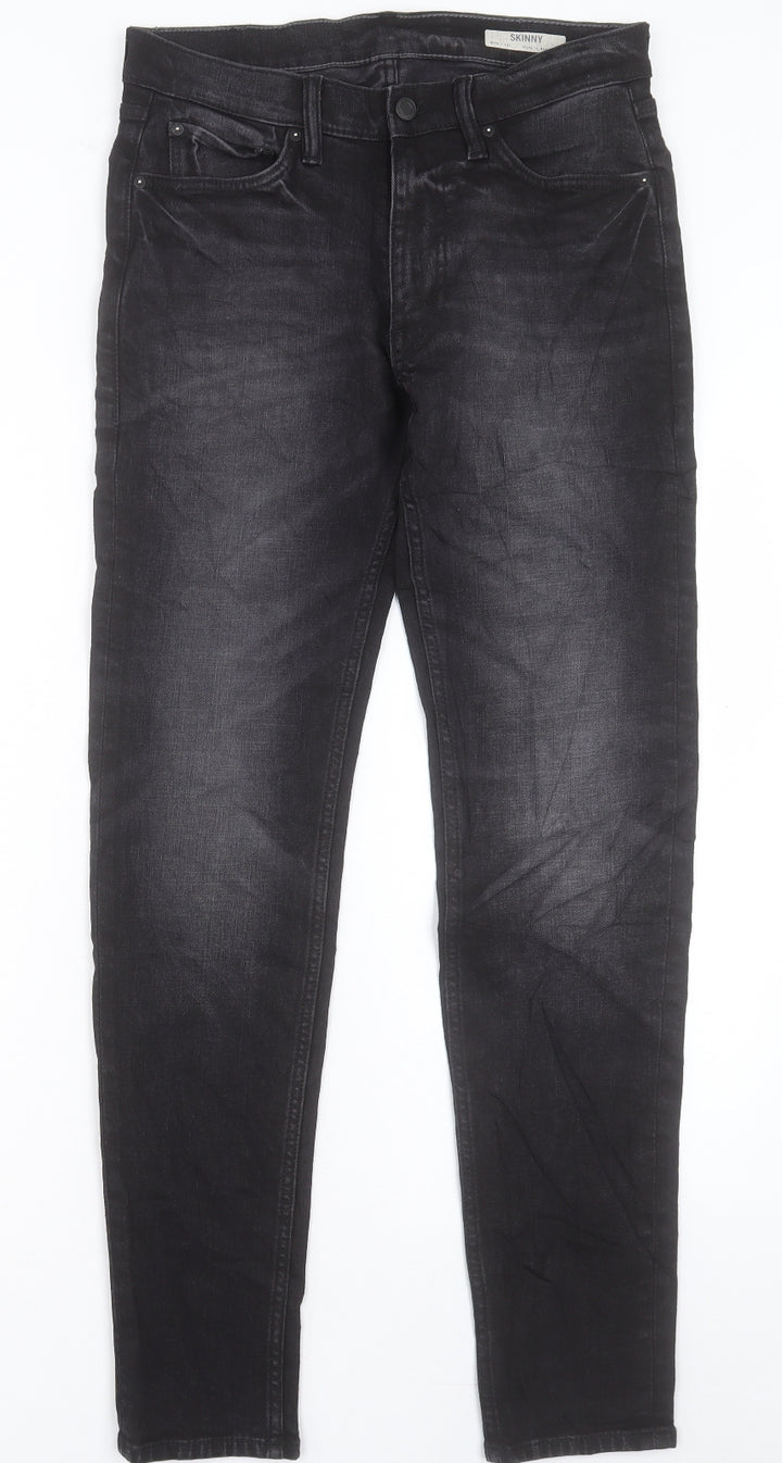 Marks and Spencer Mens Black Cotton Skinny Jeans Size 30 in L31 in Regular Button
