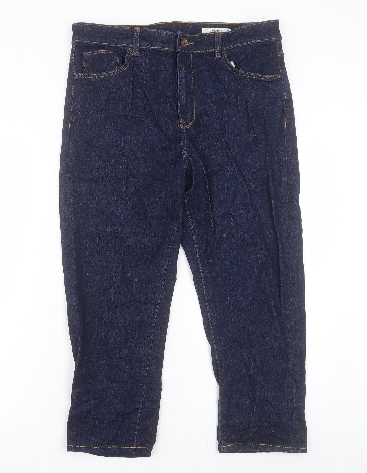 Marks and Spencer Womens Blue Cotton Straight Jeans Size 16 L23 in Regular Button