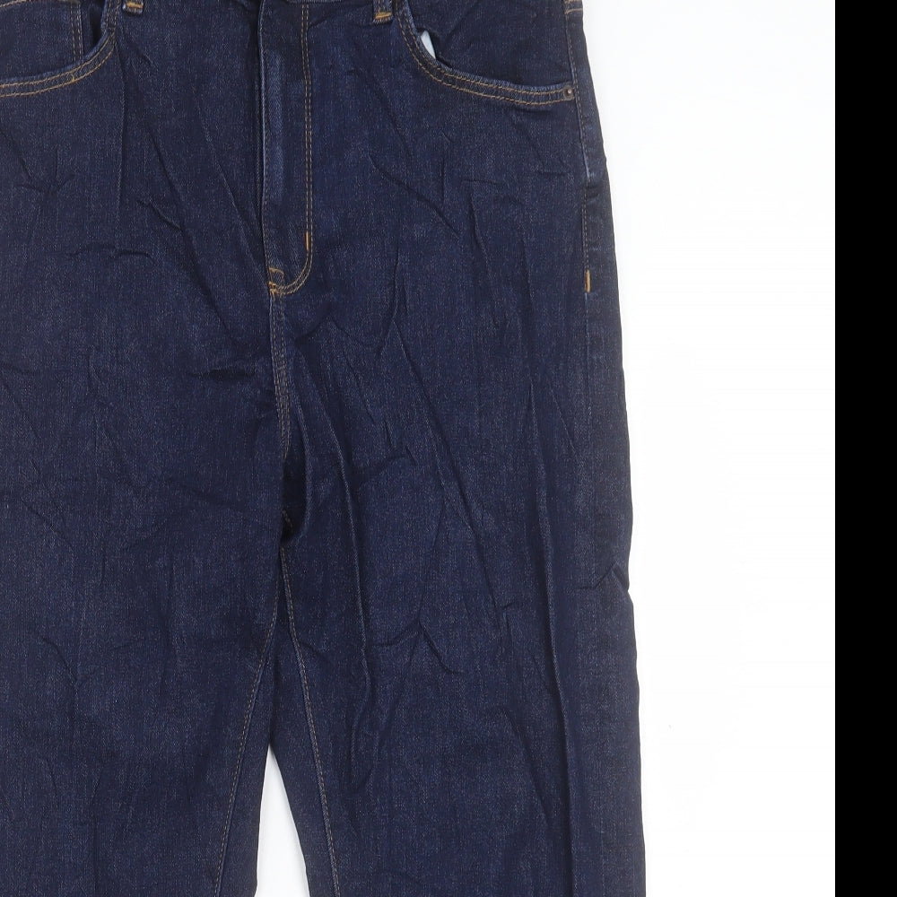Marks and Spencer Womens Blue Cotton Straight Jeans Size 16 L23 in Regular Button