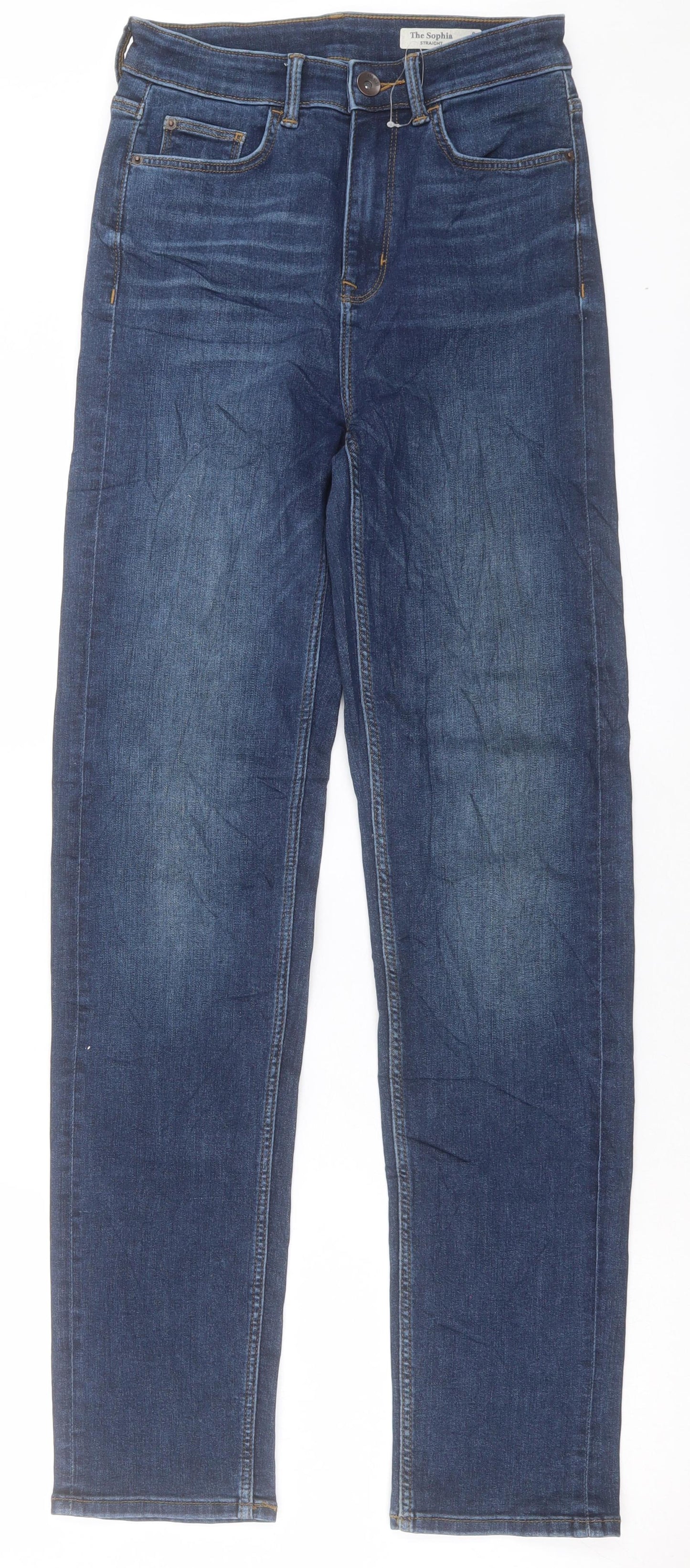 Marks and Spencer Womens Blue Cotton Straight Jeans Size 8 L32 in Regular Button