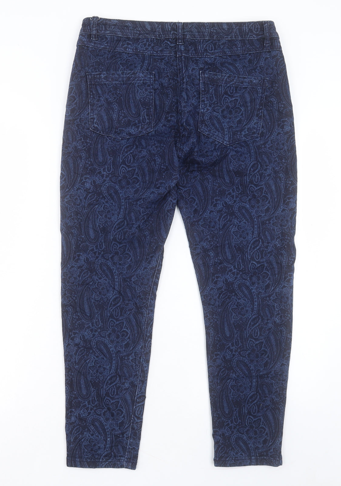 M&Co Womens Blue Paisley Cotton Skinny Jeans Size 12 L25 in Regular Button