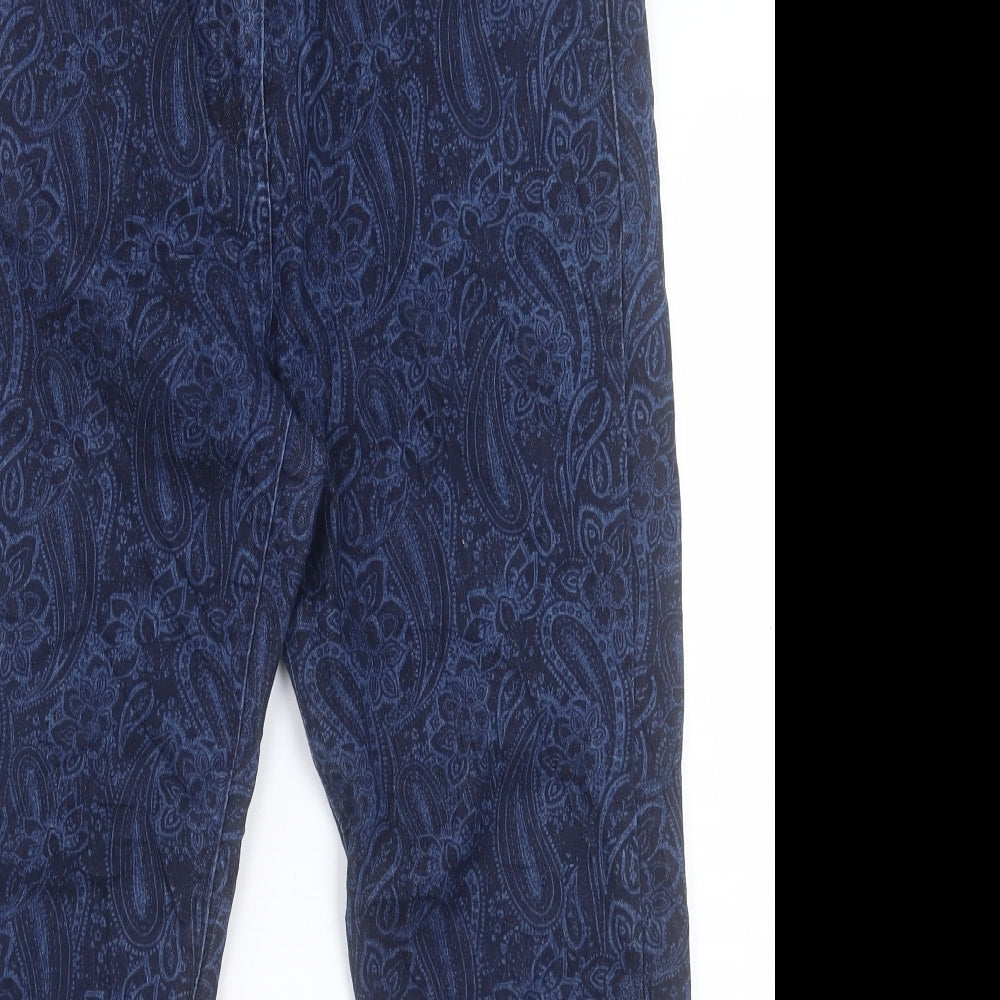 M&Co Womens Blue Paisley Cotton Skinny Jeans Size 12 L25 in Regular Button