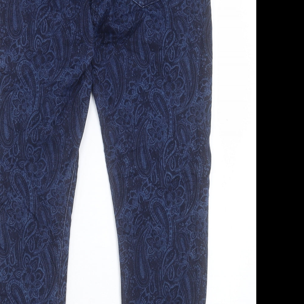 M&Co Womens Blue Paisley Cotton Skinny Jeans Size 12 L25 in Regular Button