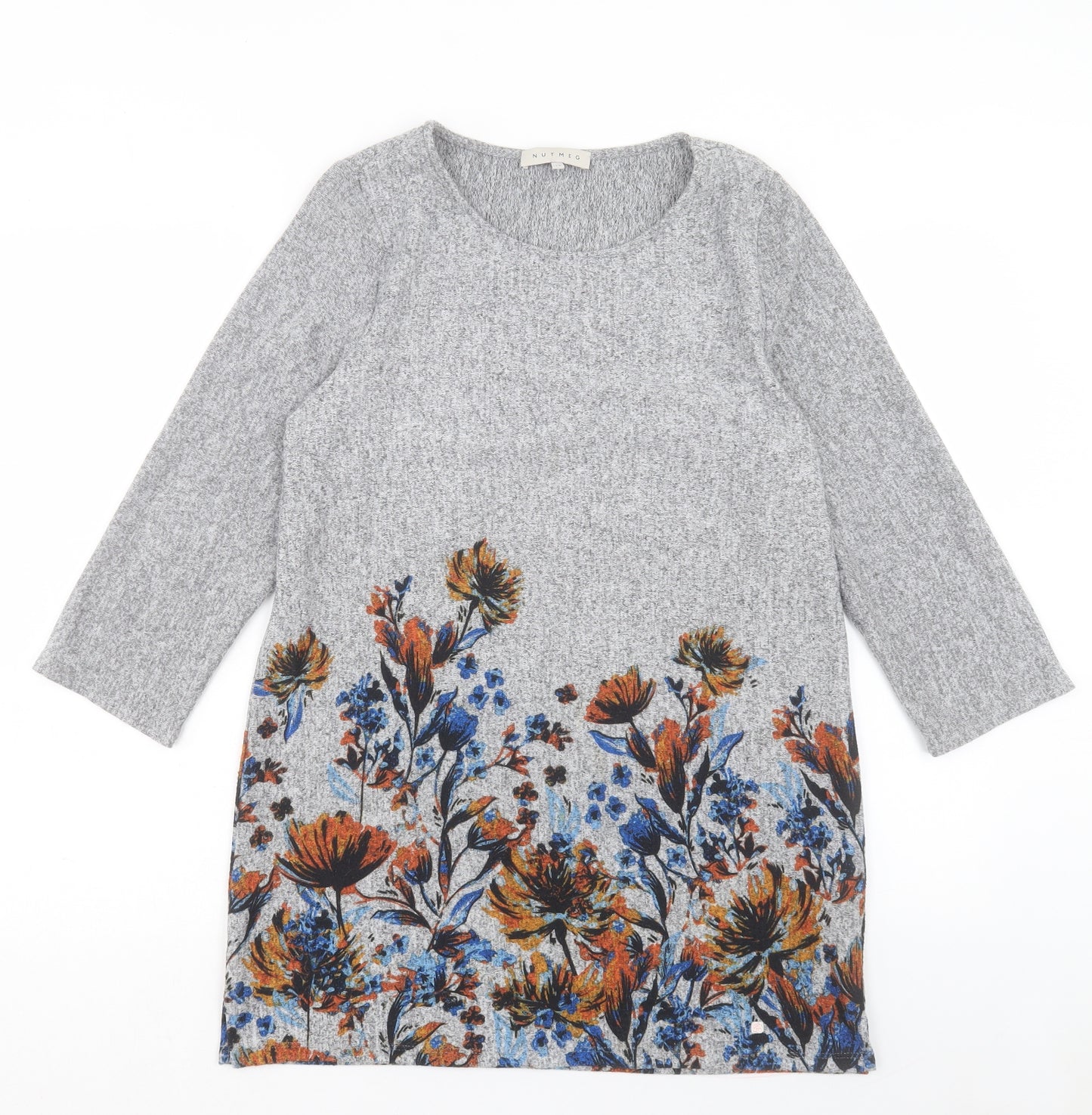 Nutmeg Womens Grey Floral Polyester A-Line Size 12 Crew Neck Pullover