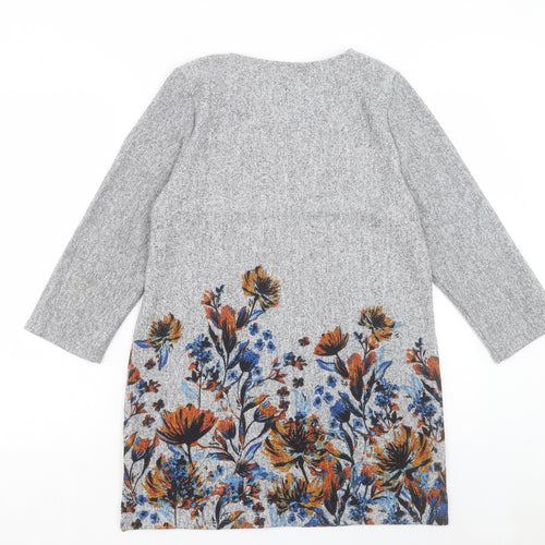 Nutmeg Womens Grey Floral Polyester A-Line Size 12 Crew Neck Pullover