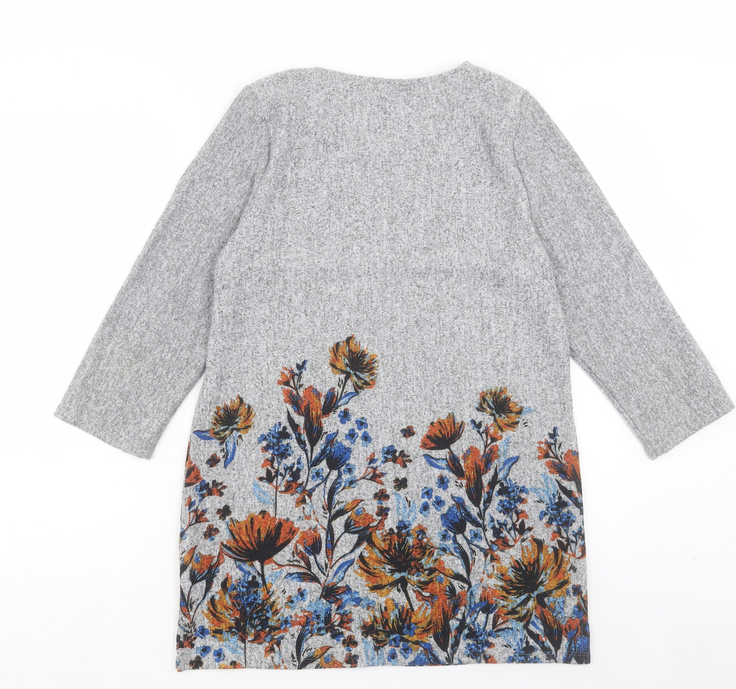 Nutmeg Womens Grey Floral Polyester A-Line Size 12 Crew Neck Pullover