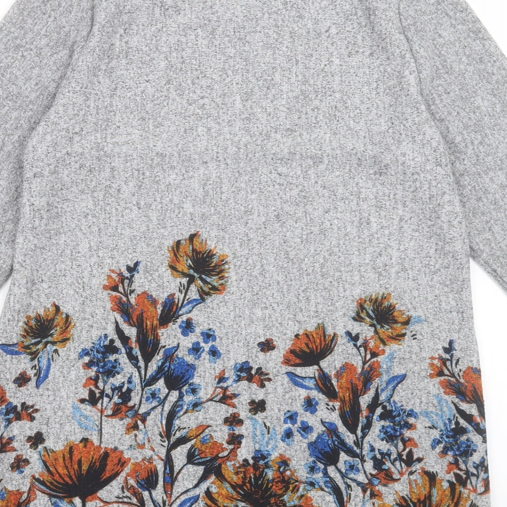 Nutmeg Womens Grey Floral Polyester A-Line Size 12 Crew Neck Pullover