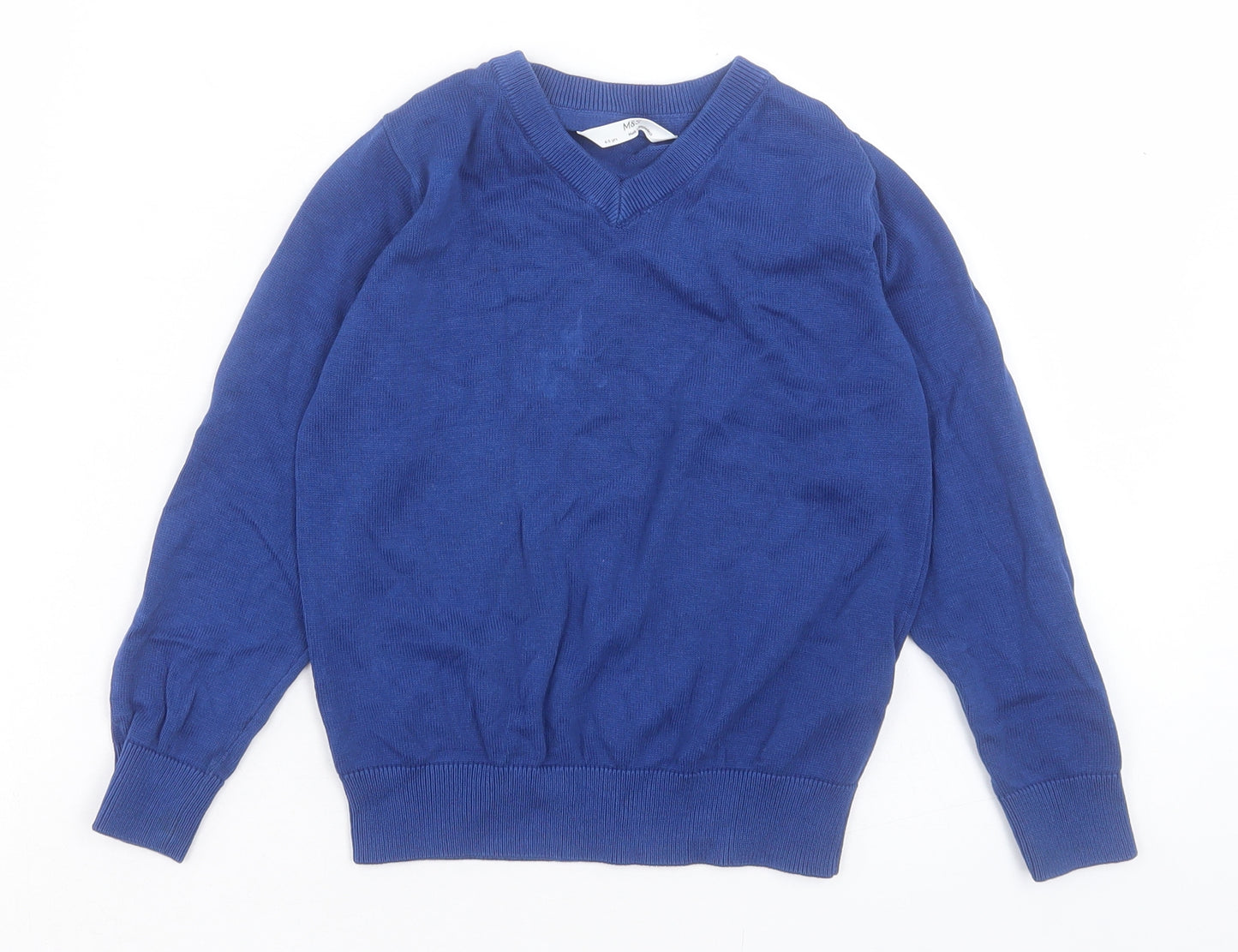 Marks and Spencer Boys Blue V-Neck Cotton Pullover Jumper Size 4-5 Years Pullover - School Wear