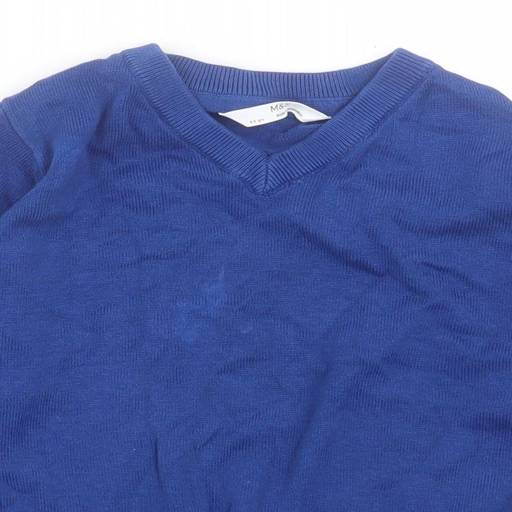 Marks and Spencer Boys Blue V-Neck Cotton Pullover Jumper Size 4-5 Years Pullover - School Wear