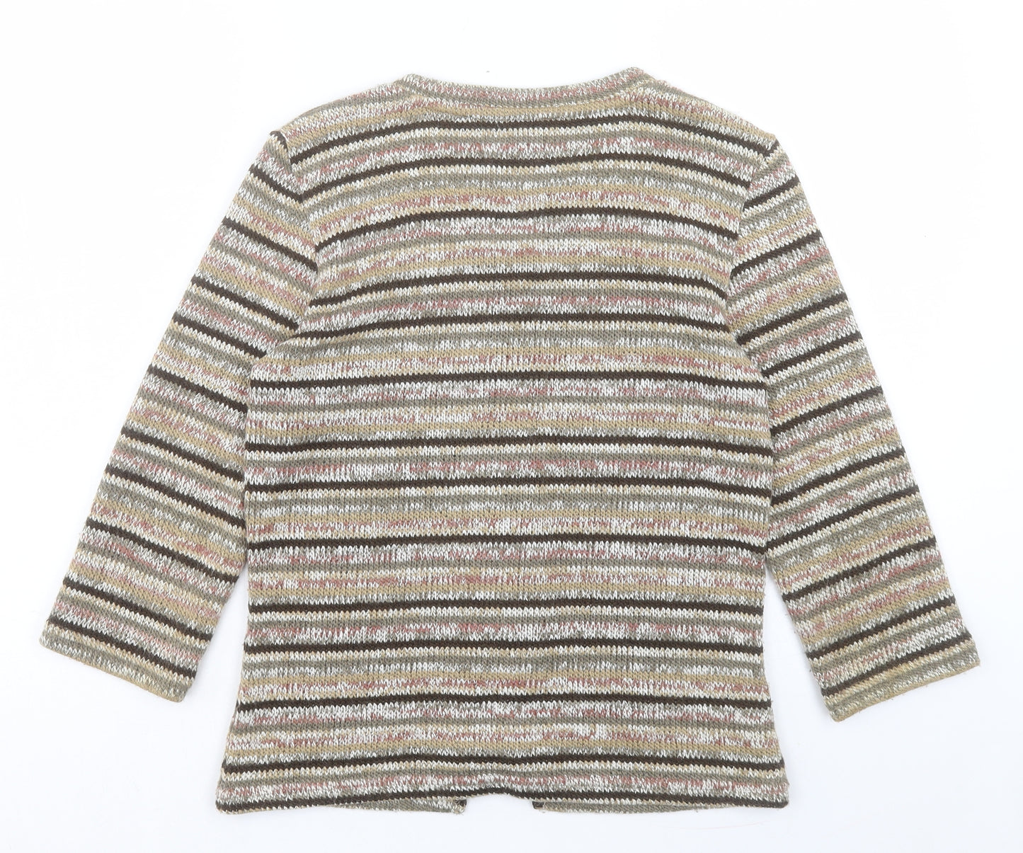 Per Una Womens Brown V-Neck Striped Acrylic Cardigan Jumper Size M