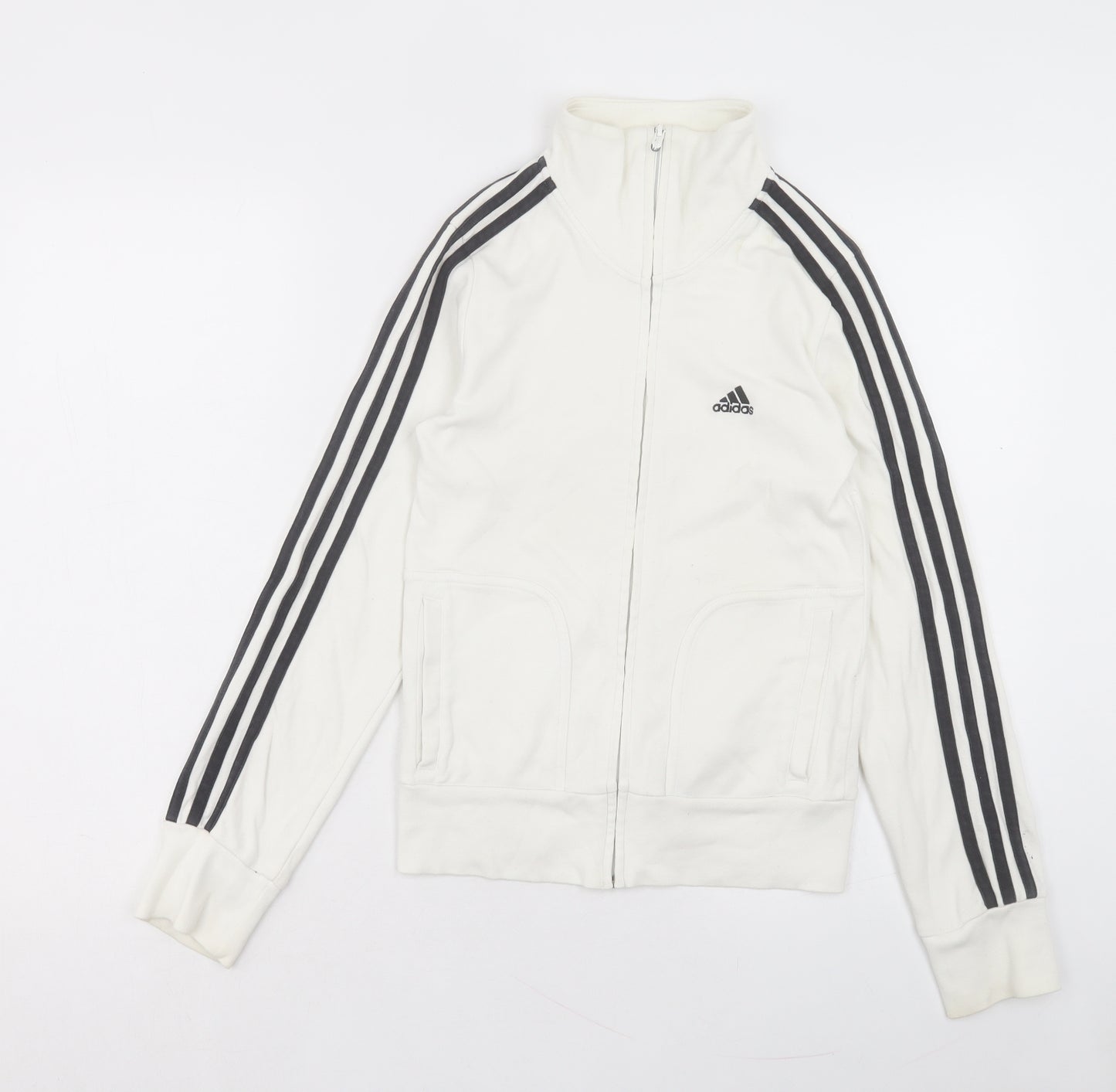 adidas Womens White Striped Cotton Full Zip Sweatshirt Size 8 Zip