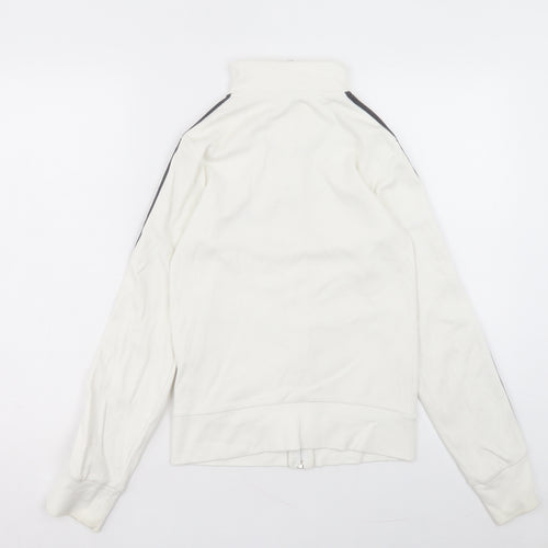 adidas Womens White Striped Cotton Full Zip Sweatshirt Size 8 Zip