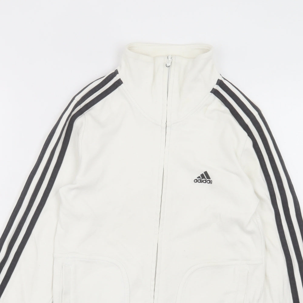 adidas Womens White Striped Cotton Full Zip Sweatshirt Size 8 Zip