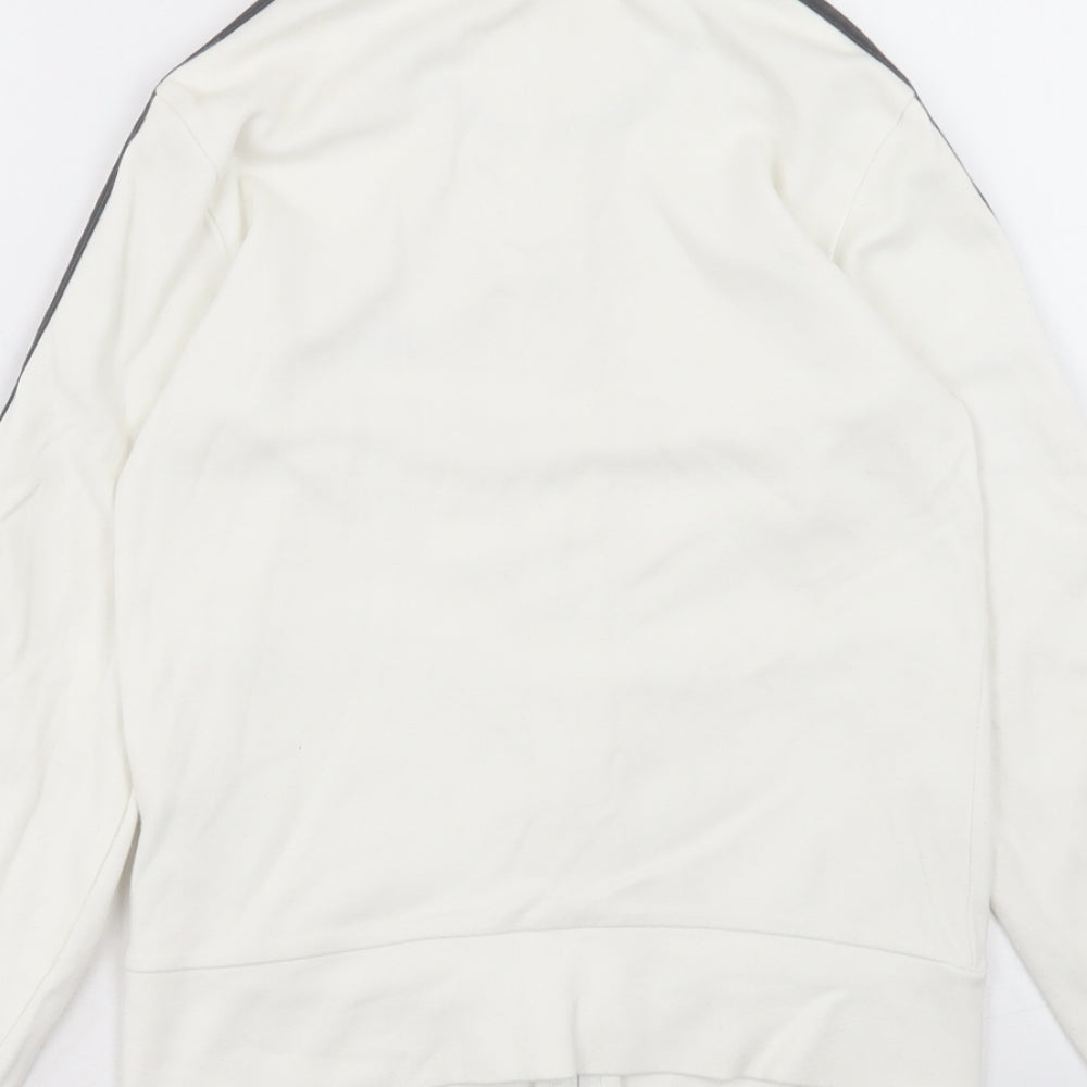 adidas Womens White Striped Cotton Full Zip Sweatshirt Size 8 Zip