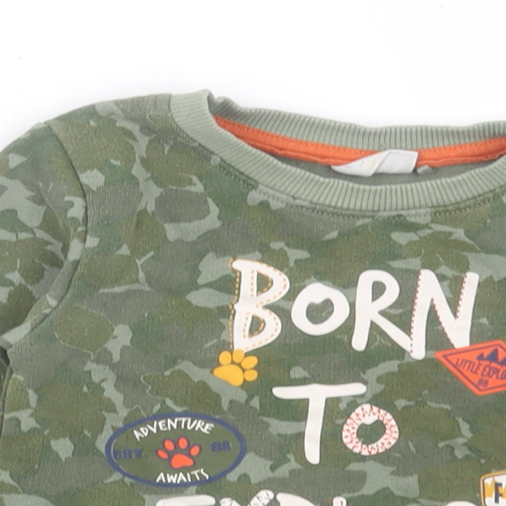 Fat Face Boys Green Camouflage Cotton Pullover Jumper Size 12-18 Months Pullover - Born To Explore
