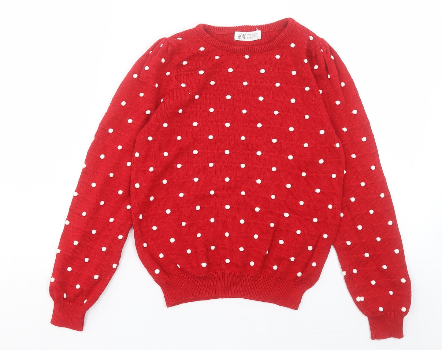 H&M Girls Red Crew Neck Cotton Pullover Jumper Size 8-9 Years Pullover