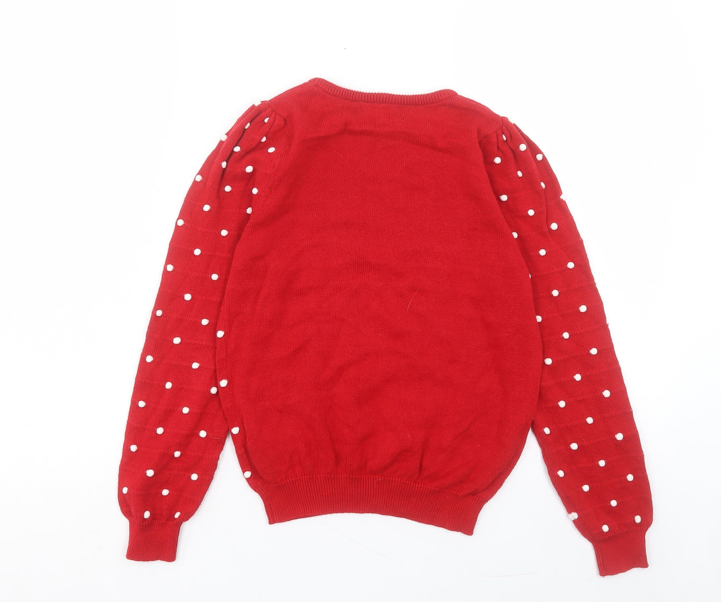 H&M Girls Red Crew Neck Cotton Pullover Jumper Size 8-9 Years Pullover