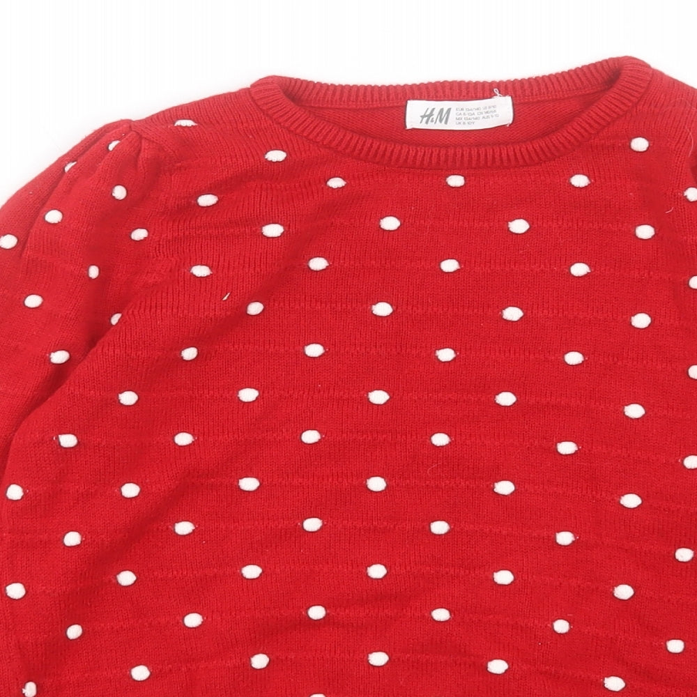 H&M Girls Red Crew Neck Cotton Pullover Jumper Size 8-9 Years Pullover