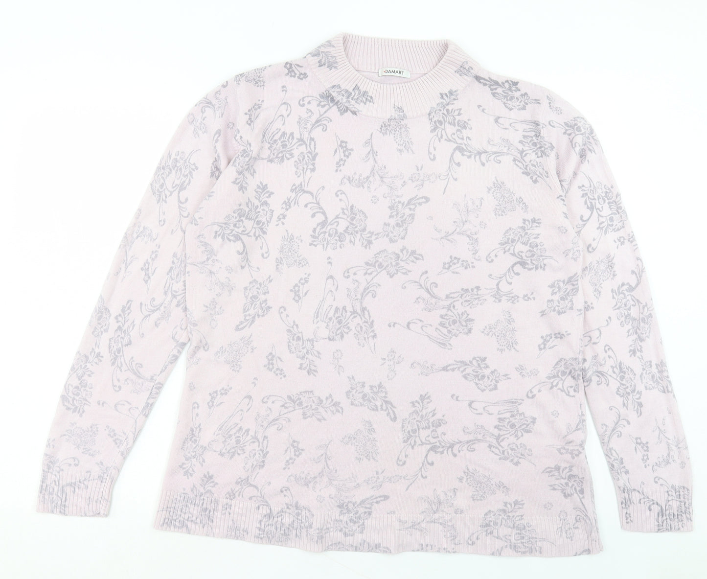 Damart Womens Pink Round Neck Paisley Acrylic Pullover Jumper Size 18
