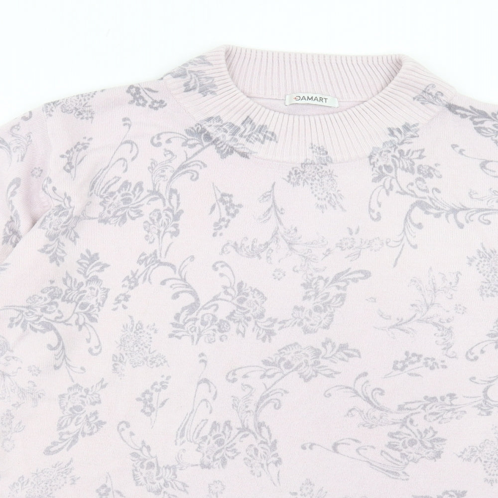 Damart Womens Pink Round Neck Paisley Acrylic Pullover Jumper Size 18