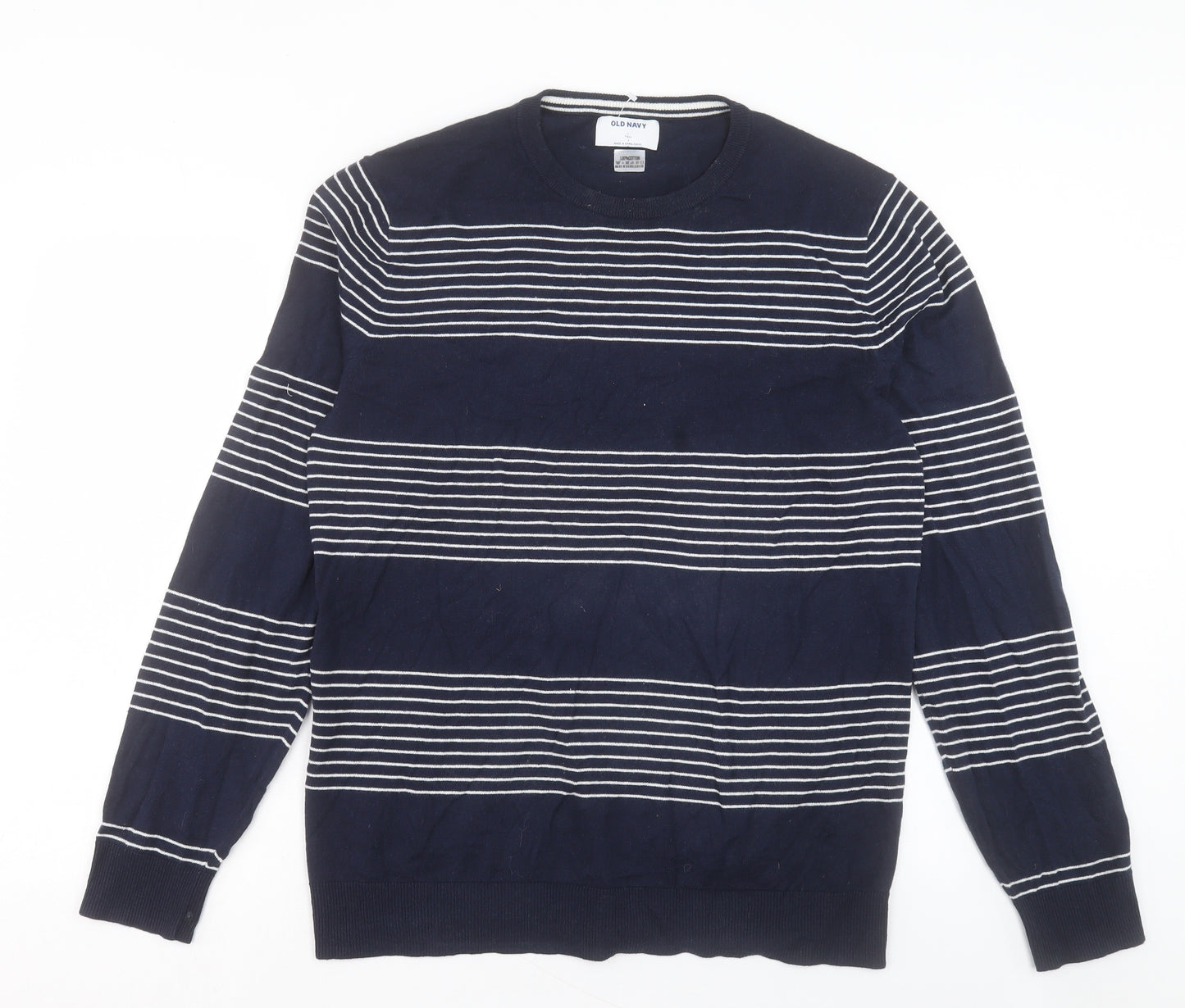 Old Navy Mens Blue Crew Neck Striped Cotton Pullover Jumper Size L